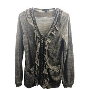 Love Free Brown Ruffled Button Down Cardigan Sweater Women's Size Medium